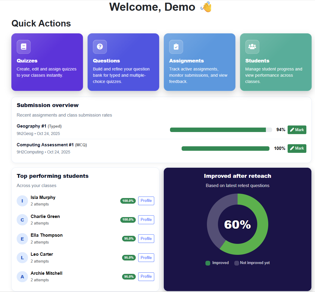 Teacher dashboard